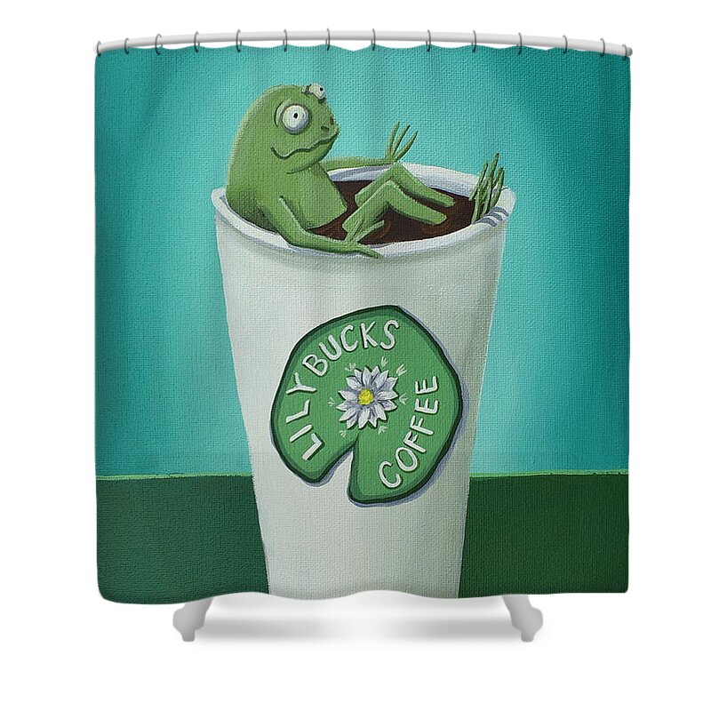 Frog Shower Curtain featuring the painting Mr. Coffee frog by Debbie Criswell
