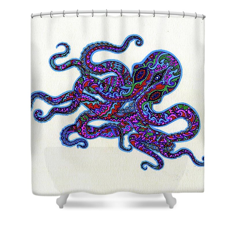 Octopus Shower Curtain featuring the drawing Mr Octopus by Baruska A Michalcikova