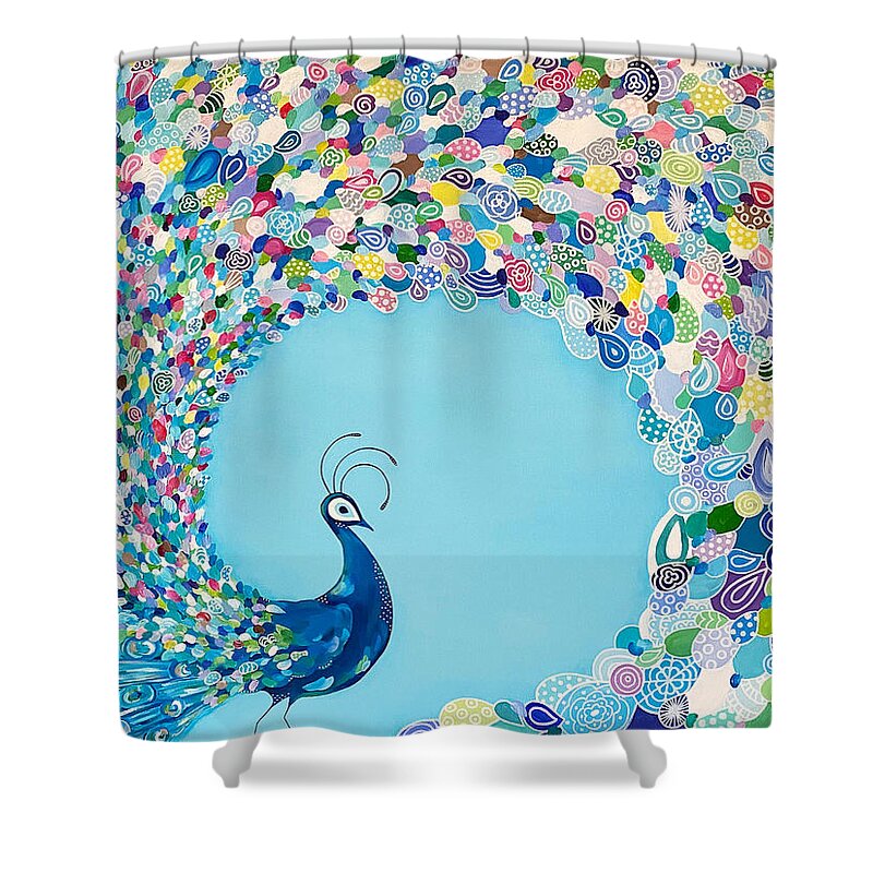 Blues Shower Curtain featuring the painting Mr. Peacock by Beth Ann Scott