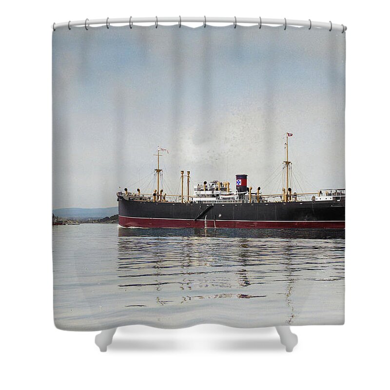 Cargo Ship Shower Curtain featuring the digital art M.S. Fernglen by Geir Rosset