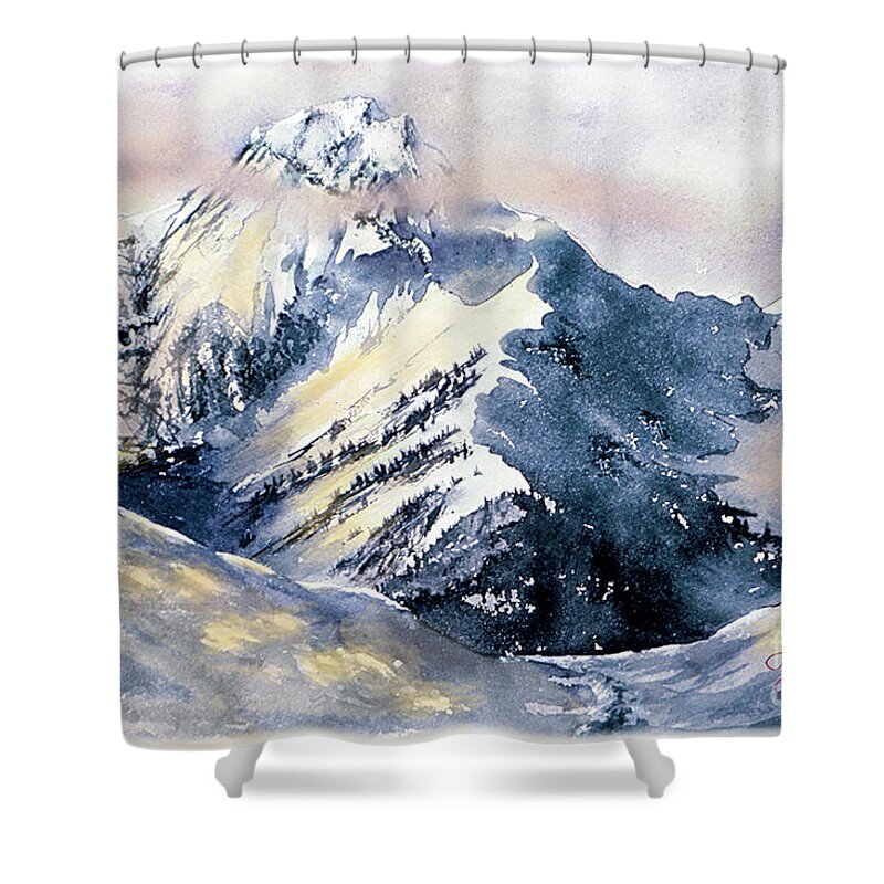 Aspen Shower Curtain featuring the painting Mt. Daly Alpenglow by Jill Westbrook
