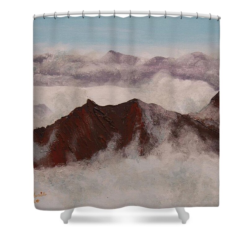 Mt. Hinman Shower Curtain featuring the painting Mt. Hinman by Terry Frederick