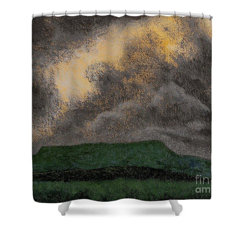Mt Magazine Shower Curtain featuring the painting Mt Magazie Summer Storm by Garry McMichael