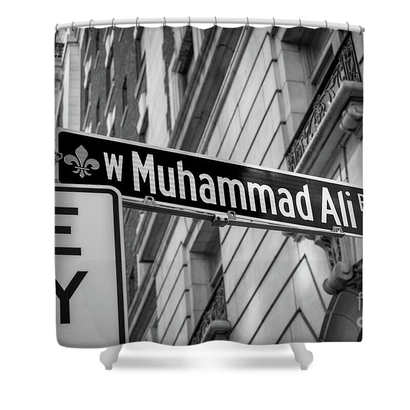 Muhammad Ali Sign Shower Curtain featuring the photograph Muhammad Ali Blvd Sign - Louisville - Kentucky by Gary Whitton