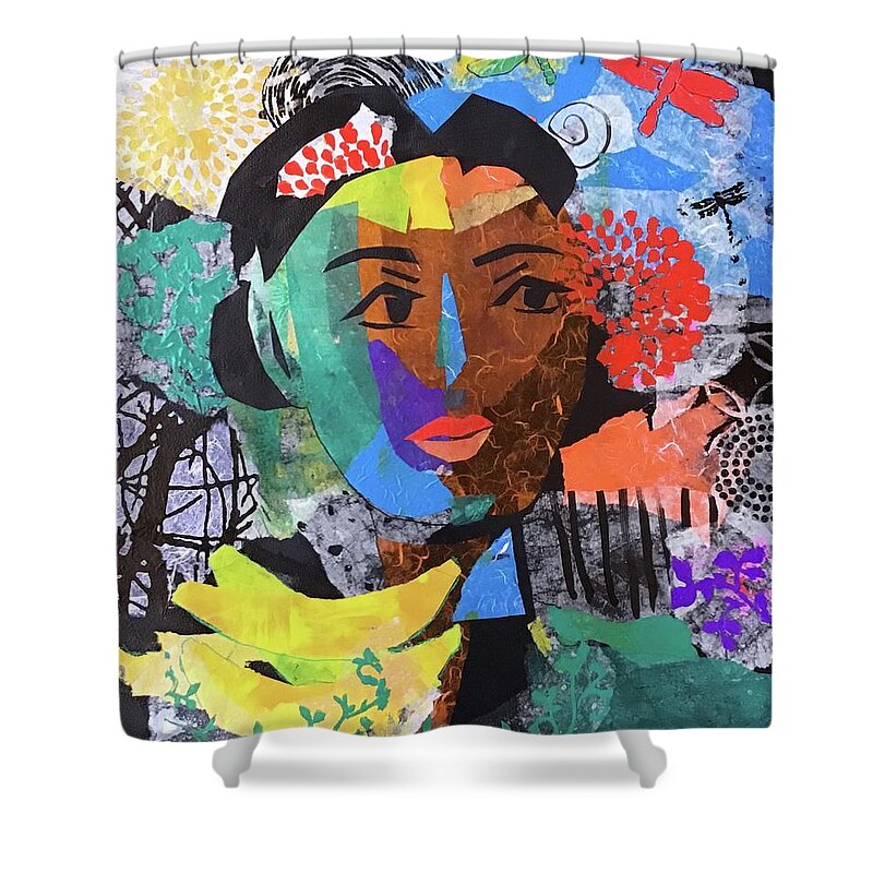 Portrait Shower Curtain featuring the painting Mujer con Bananas by Elaine Elliott