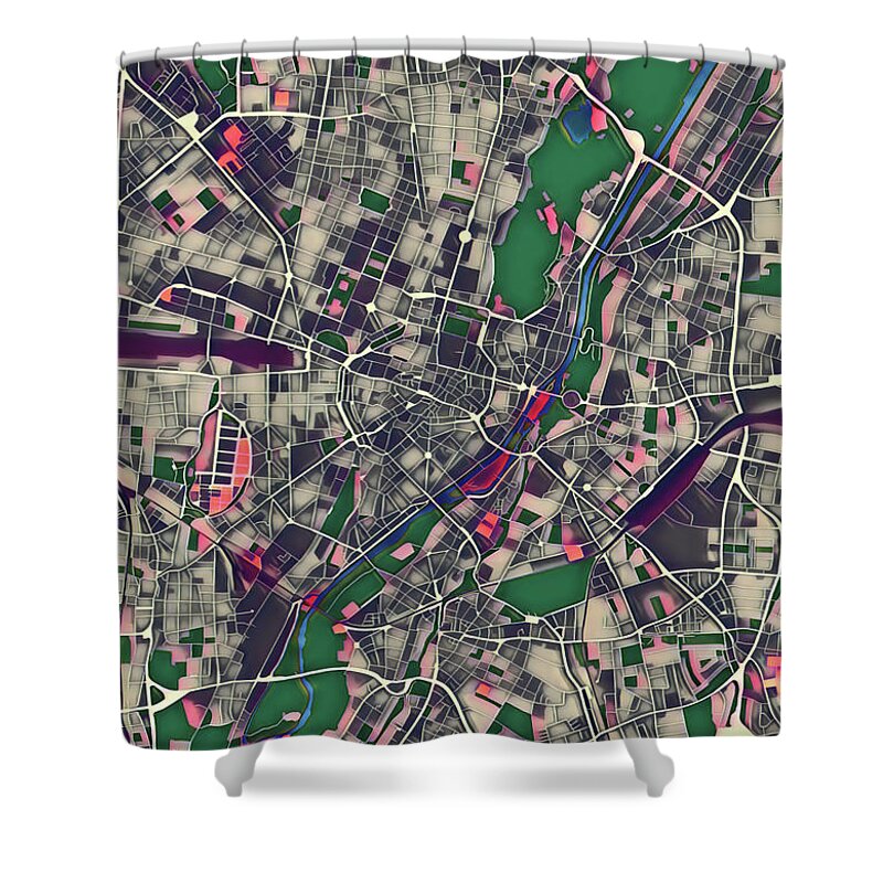 City Shower Curtain featuring the digital art Munich Pop Art City Map by Christian Pauschert