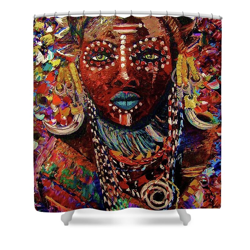 Africa Shower Curtain featuring the painting Mursi by Kowie Theron