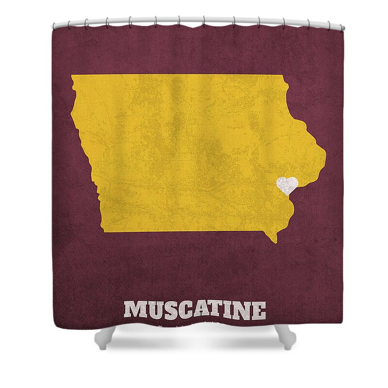 Muscatine Shower Curtain featuring the mixed media Muscatine Iowa City Map Founded 1851 Iowa State University Color Palette Canvas Print by Design Turnpike