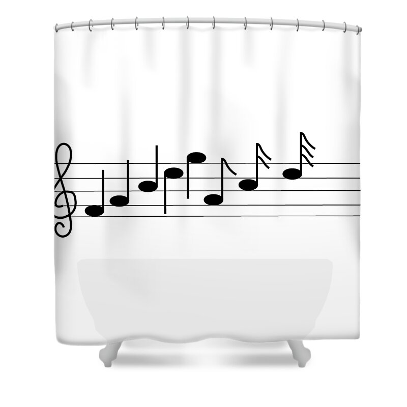 Illustrated; Illustration; Drawn; Drawing; Scale; Scales; Music; Musical; Note; Notes; Treble Clef; Diagram Shower Curtain featuring the photograph Music Scales by Karen Foley