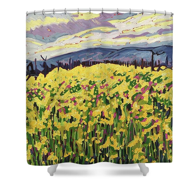 Mustard In The Vineyard In Napa Valley Shower Curtain featuring the painting Mustard in the Vineyard in Napa Valley by Therese Legere