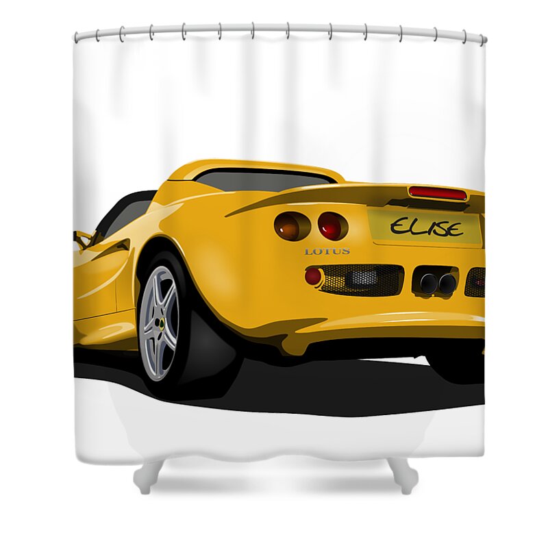 Sports Car Shower Curtain featuring the digital art Mustard Yellow S1 Series One Elise Classic Sports Car by Moospeed Art