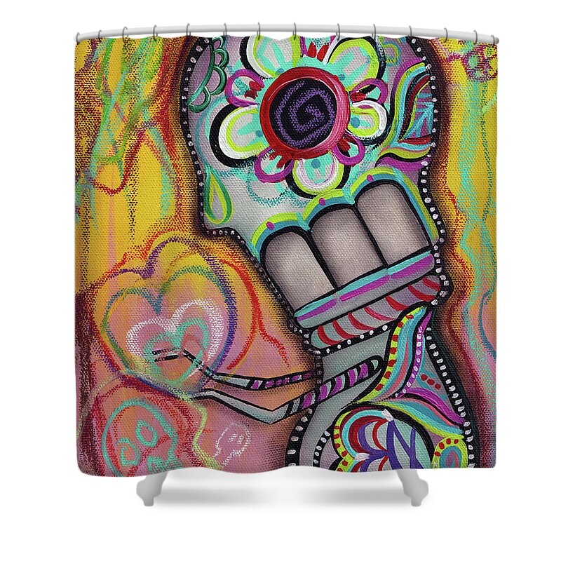 Day Of The Dead Shower Curtain featuring the painting My Affliction by Abril Andrade
