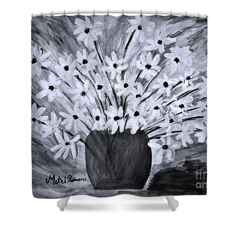 Daisy Shower Curtain featuring the painting My Daisies Black and White version by Ramona Matei