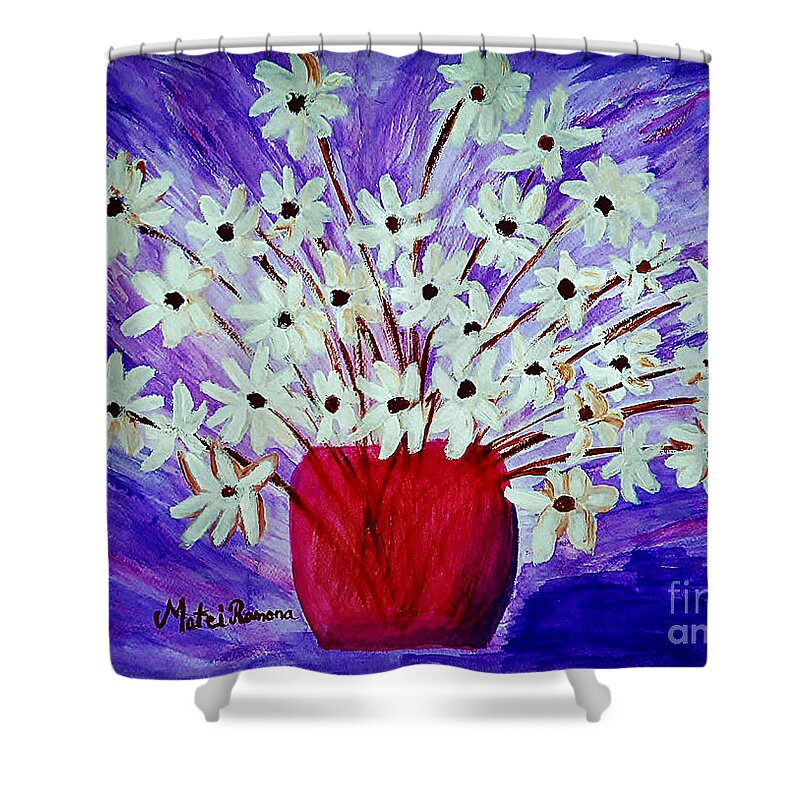 Blue Daisy Shower Curtain featuring the painting My Daisies Blue version by Ramona Matei
