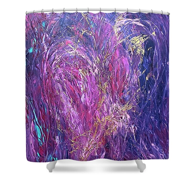 Abstract Shower Curtain featuring the painting My Love Is Alive Flow Codes by Anjel B Hartwell