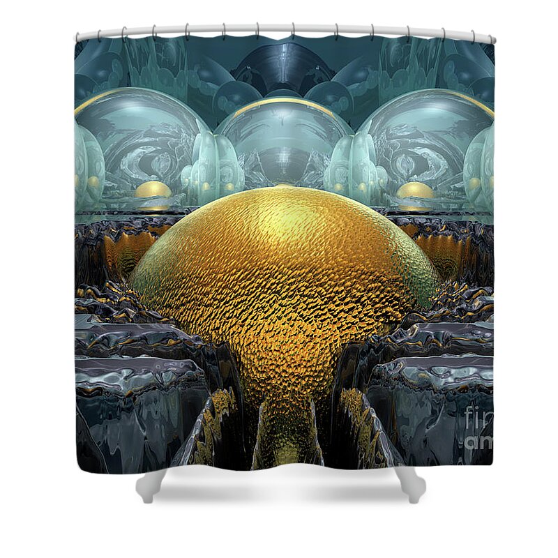 Sci Fi Shower Curtain featuring the digital art Mysterious Golden Orb by Phil Perkins