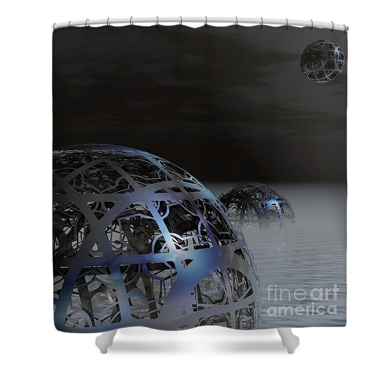 Surreal Shower Curtain featuring the digital art Mysterious Metal Cages by Phil Perkins