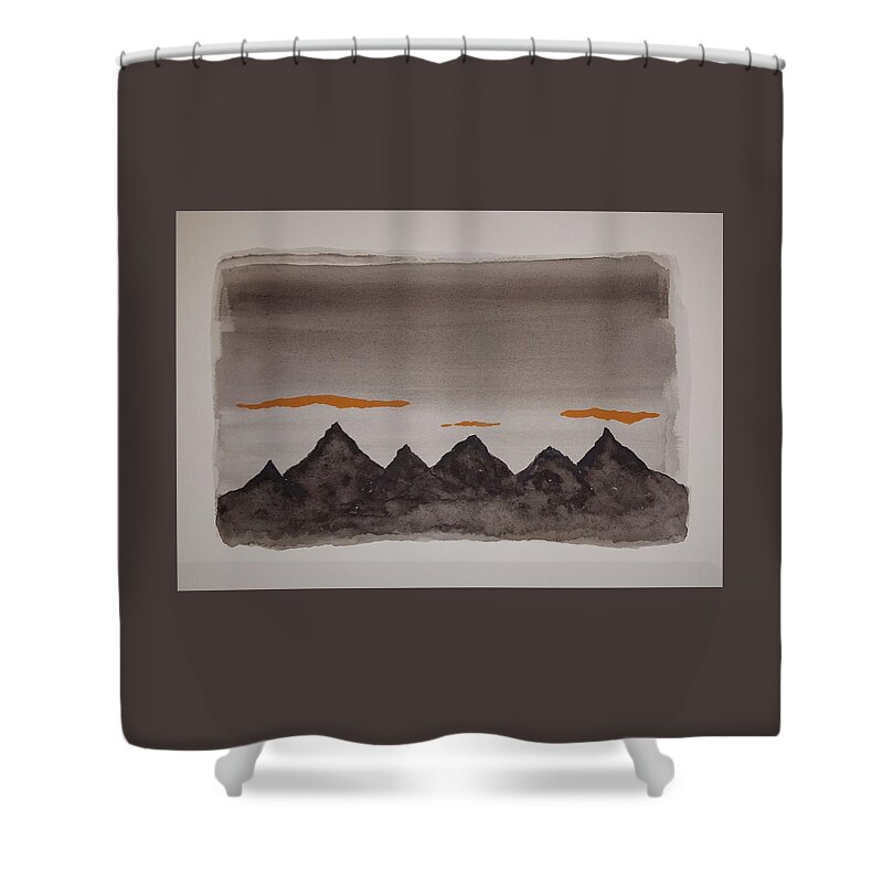 Watercolor Shower Curtain featuring the painting Mysterious Mountains by John Klobucher