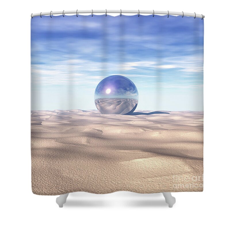 Digital Art Shower Curtain featuring the digital art Mysterious Sphere in Desert by Phil Perkins