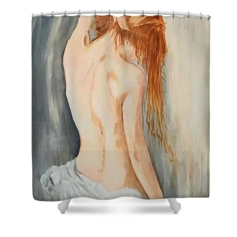 Nude Shower Curtain featuring the painting Mystery by Juliette Becker