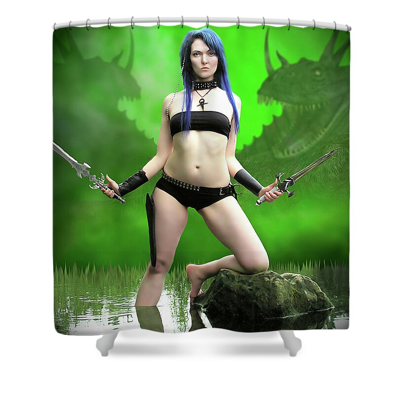 Fantasy Shower Curtain featuring the photograph Mystic Dragon Warrior by Jon Volden