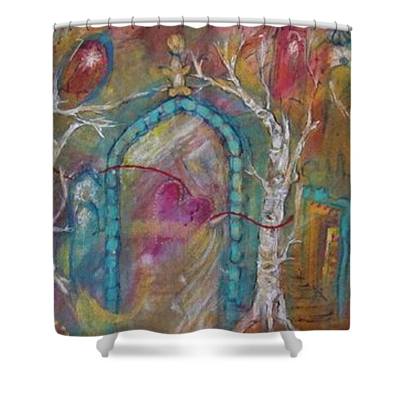 Wayshower Shower Curtain featuring the painting Mystic WayShower Door Keeper of Possibility by Feather Redfox