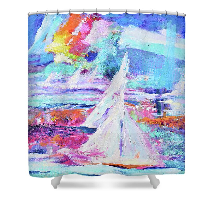 Newport Ri Shower Curtain featuring the painting Newport Winds Sailboats by Patty Kay Hall