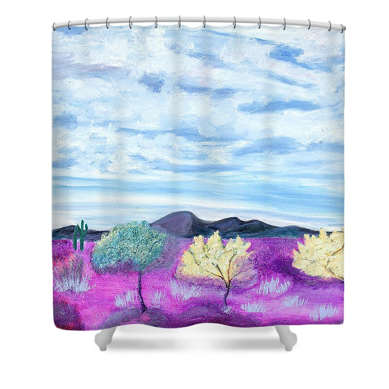 Landscape Shower Curtain featuring the painting Mystical Desert by Santana Star