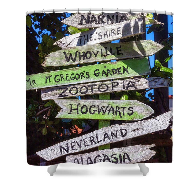 Fantasy Signs Shower Curtain featuring the photograph Mystical Sign Post by Garry Gay