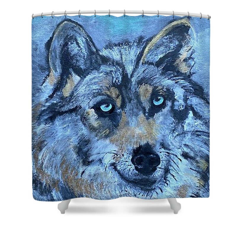 Wolf Shower Curtain featuring the painting Mystical Wolf by Melody Fowler