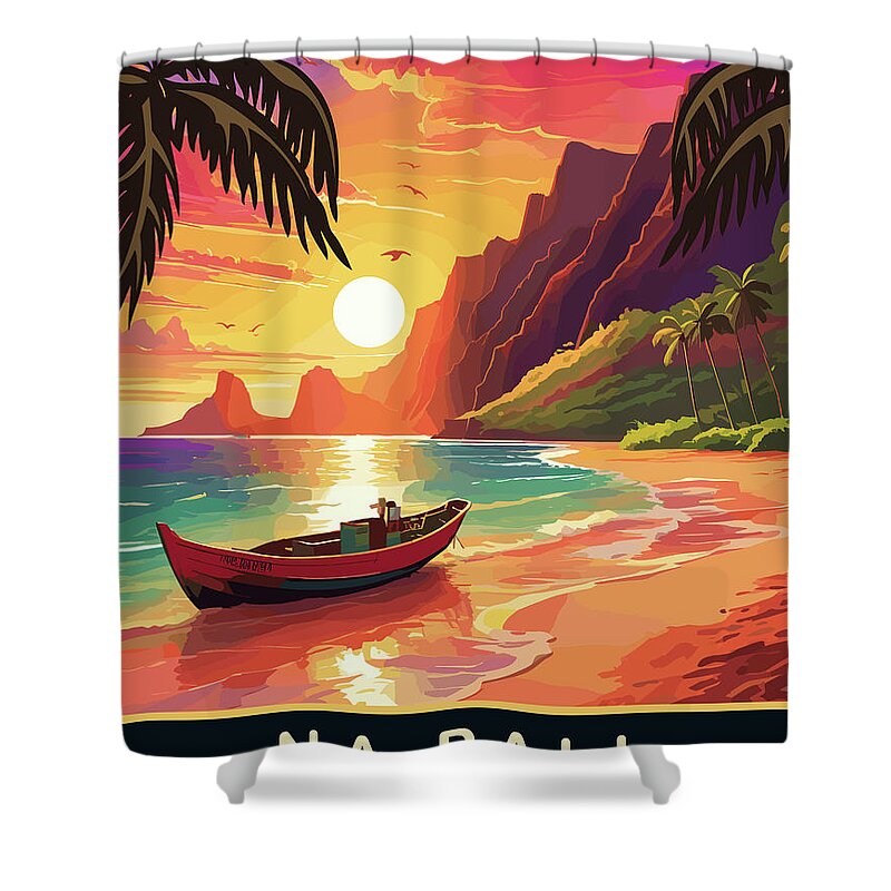 Na Pali Shower Curtain featuring the digital art Na Pali Coast, Hawaii by Long Shot