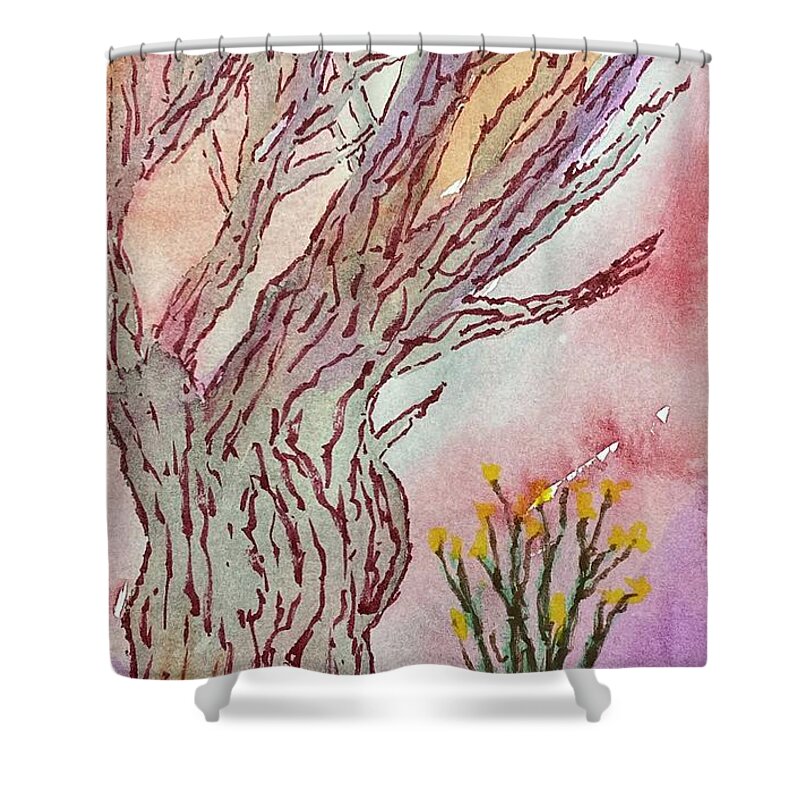 Tree Shower Curtain featuring the painting Naked Trees #2 by Anjel B Hartwell