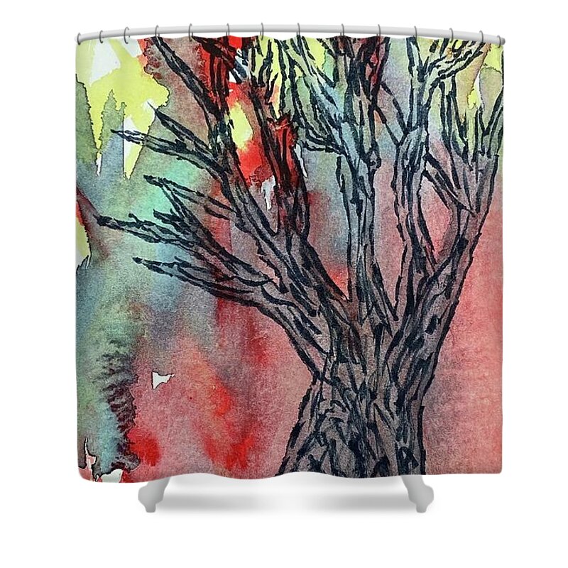 Trees Shower Curtain featuring the painting Naked Trees #7 by Anjel B Hartwell