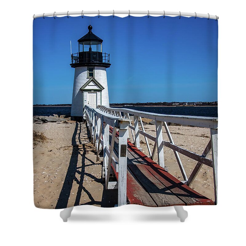 Nantucket Shower Curtain featuring the photograph Nantucket lighthouse at Brant point by Jeff Folger