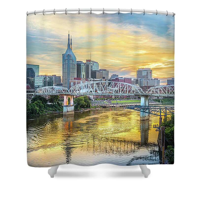 Nashville Shower Curtain featuring the photograph Nashville Tennessee Sunset At Cumberland River by Jordan Hill