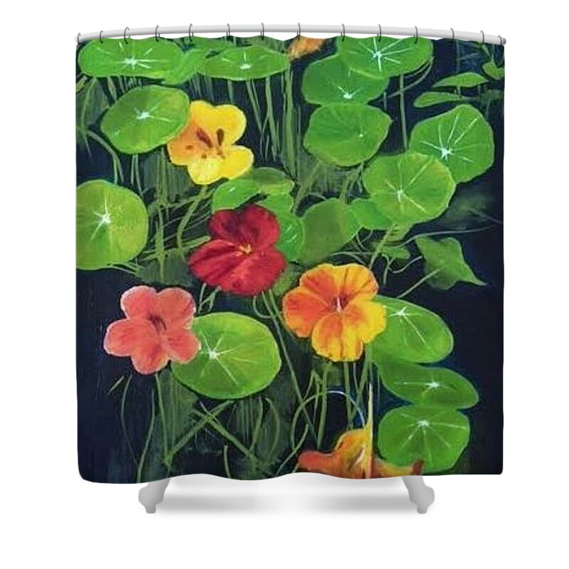 Naturtiums Shower Curtain featuring the painting Nasturtiums by Therese Legere