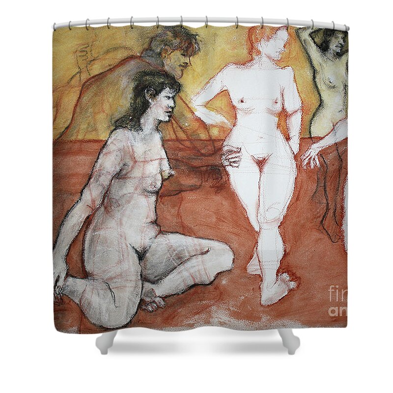 Female Nude Shower Curtain featuring the mixed media Natalie by PJ Kirk