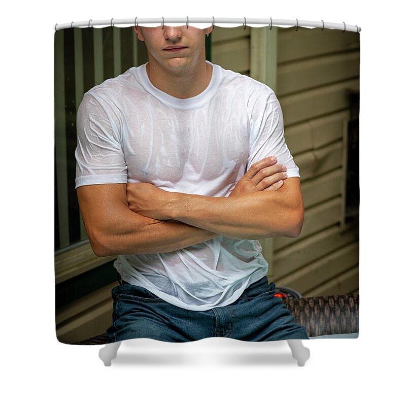 Nate Shower Curtain featuring the photograph Nate in the hot tub by Jim Whitley