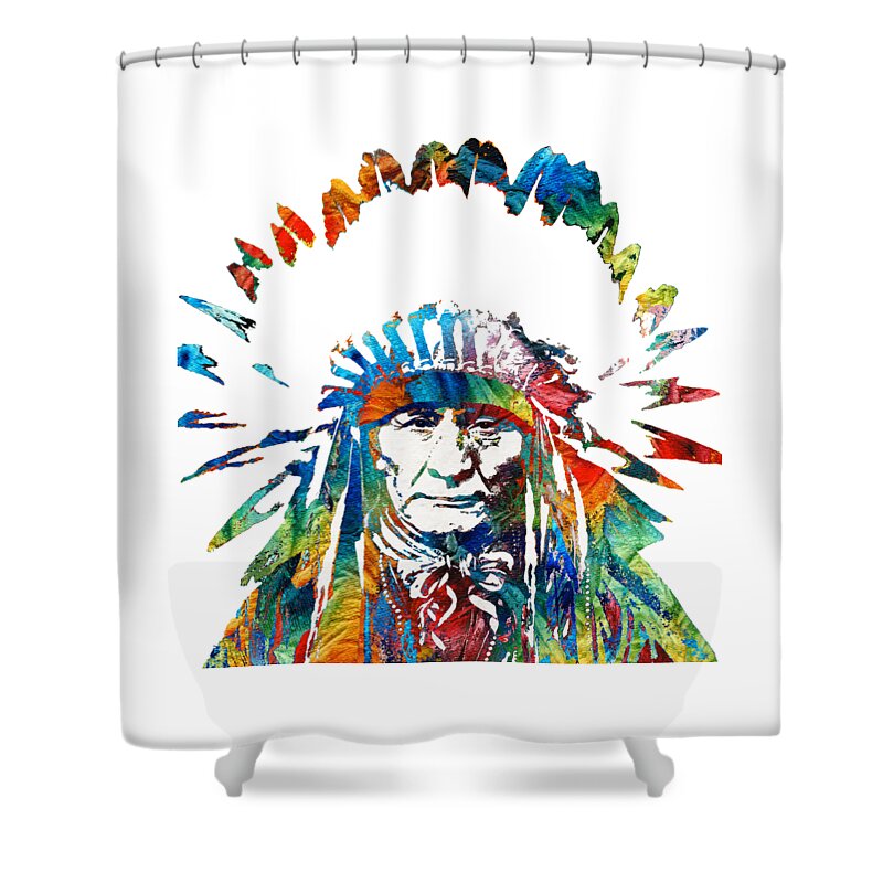 Native American Shower Curtain featuring the painting Native American Art - Chief - By Sharon Cummings by Sharon Cummings