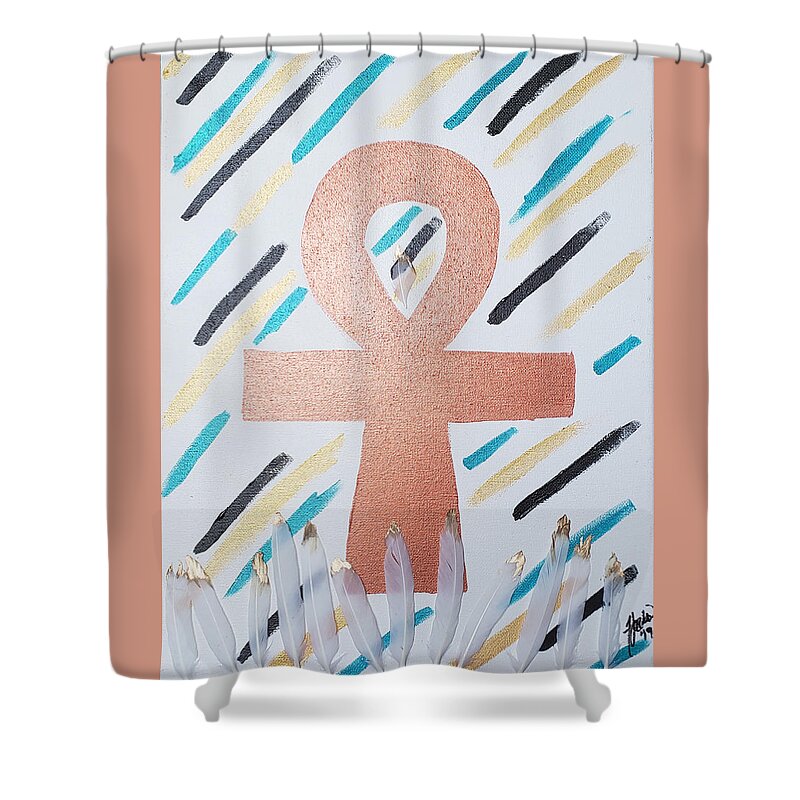 Native American Shower Curtain featuring the painting Native Ankh by BluWells Company