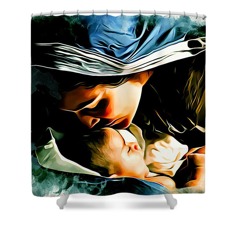 Nativity Shower Curtain featuring the digital art Nativity of Jesus by Charlie Roman
