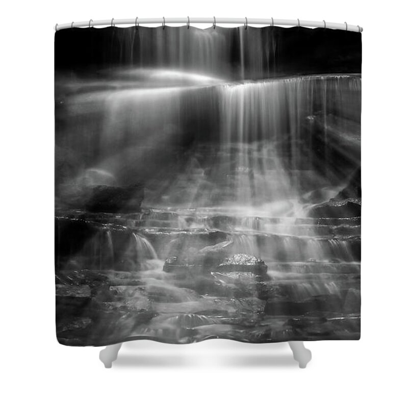Natural Abstract Black And White Waterfall Shower Curtain featuring the photograph Natural Abstract Black And White Waterfall by Dan Sproul