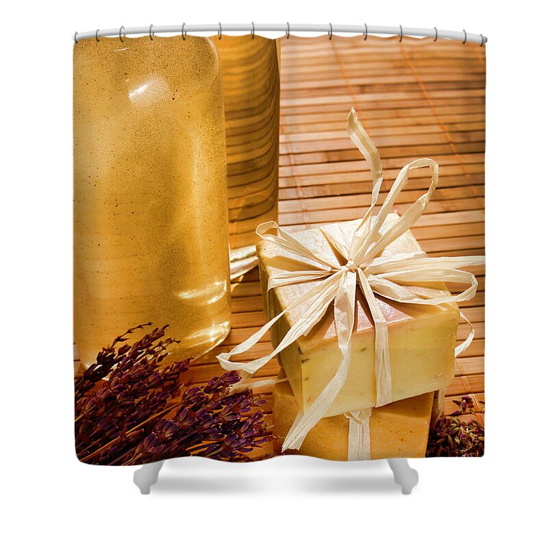 Aromatherapy Shower Curtain featuring the photograph Natural Aromatherapy Artisan Soap Bar by Olivier Le Queinec