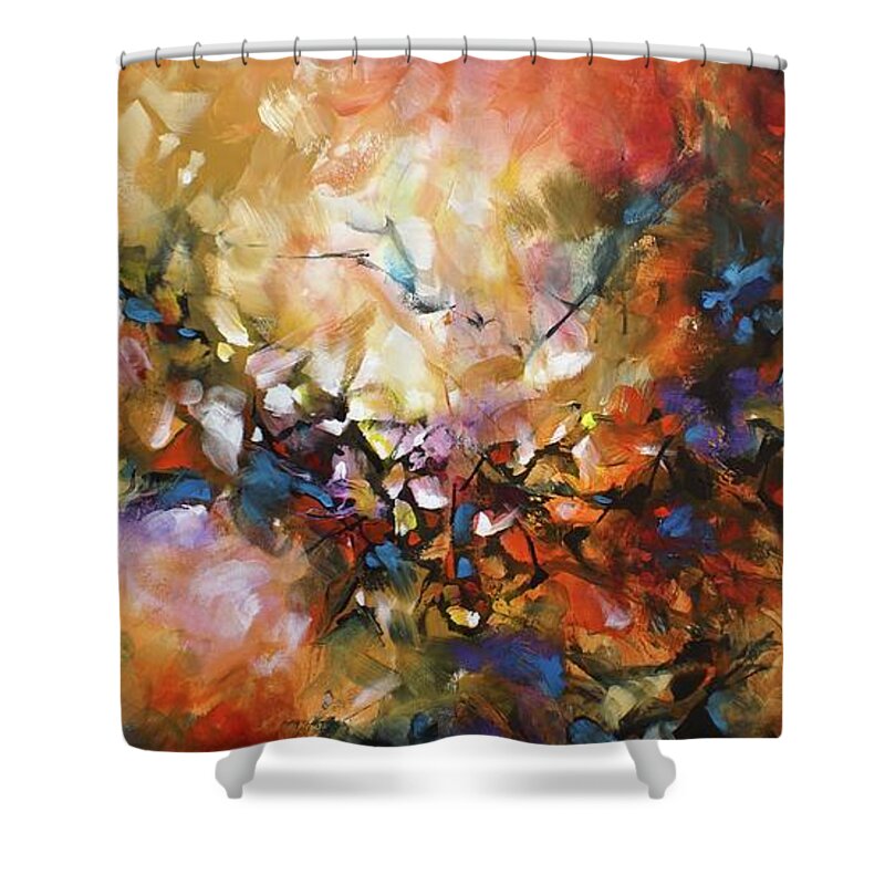Abstract Shower Curtain featuring the painting Natural Intervention by Michael Lang