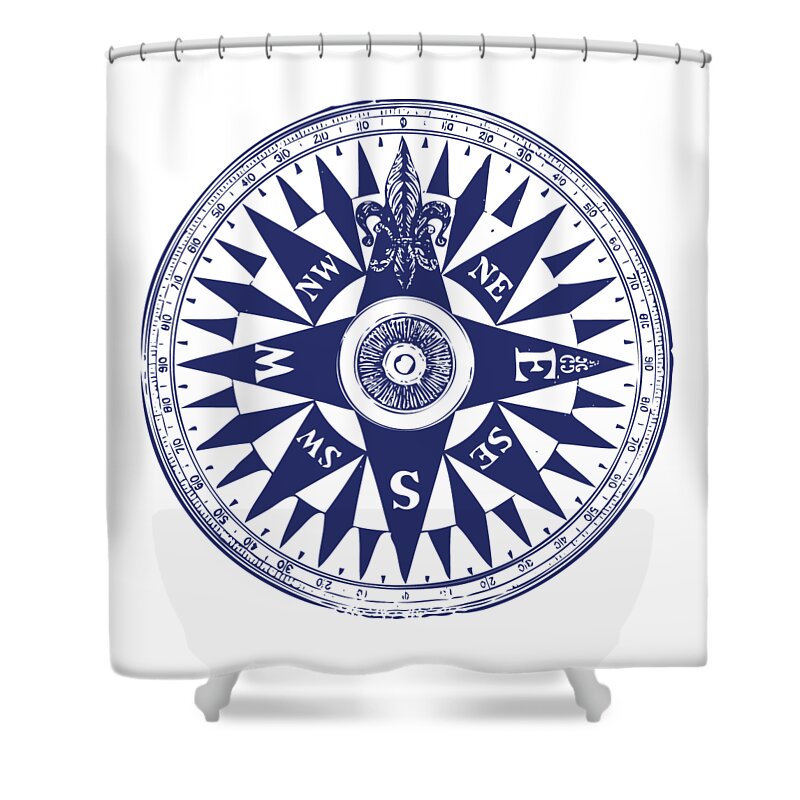 Nautical Compass Shower Curtain featuring the digital art Nautical Compass by Eclectic at Heart