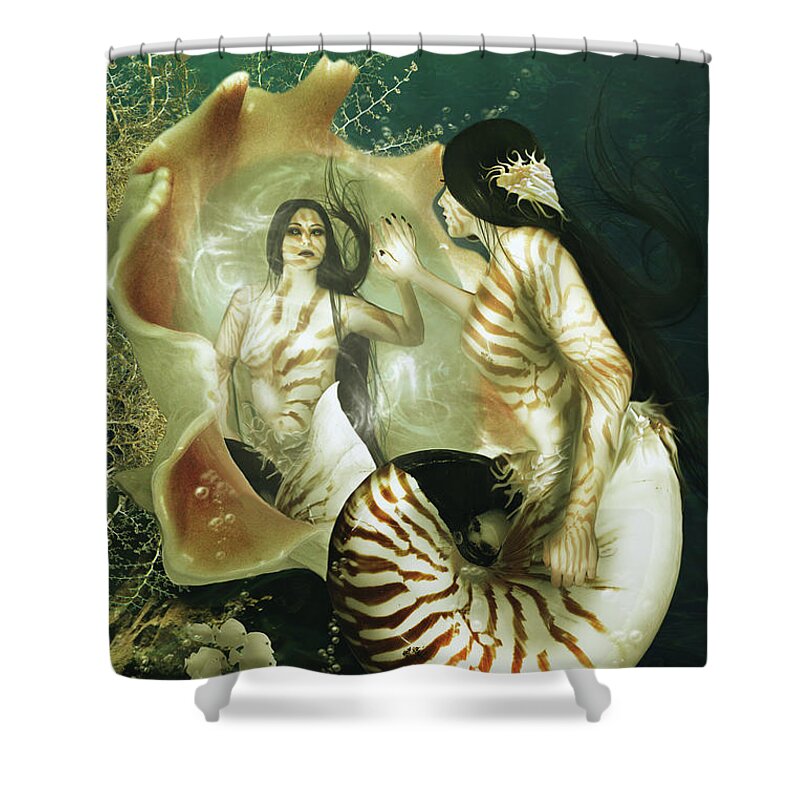 Fantasy Shower Curtain featuring the digital art Nautilus by Babette Van den Berg