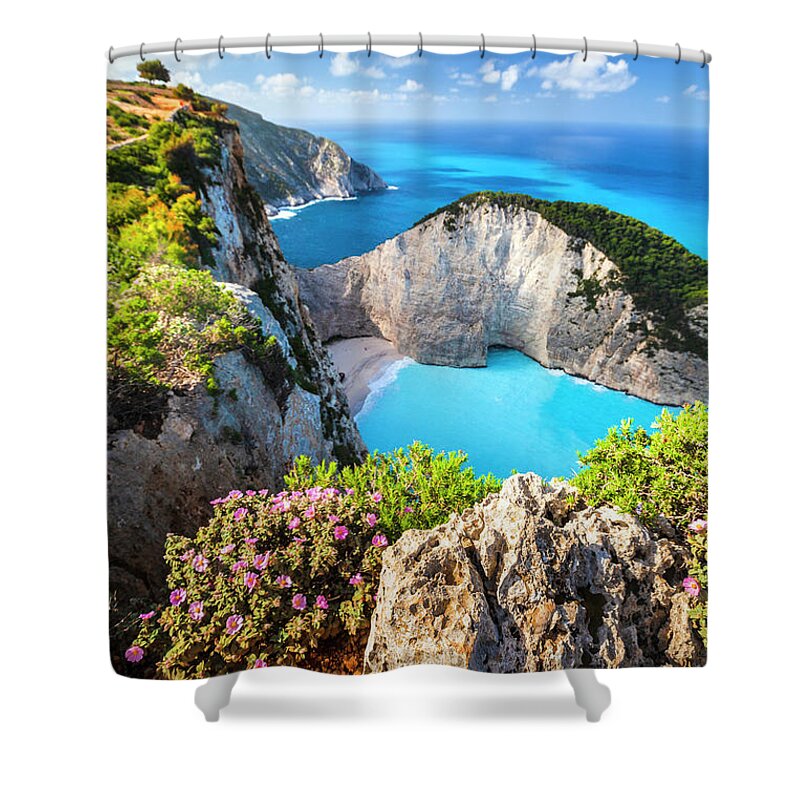 Greece Shower Curtain featuring the photograph Navagio Bay by Evgeni Dinev