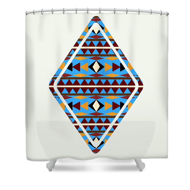 Navajo Shower Curtain featuring the mixed media Navajo Blue Pattern Art by Christina Rollo