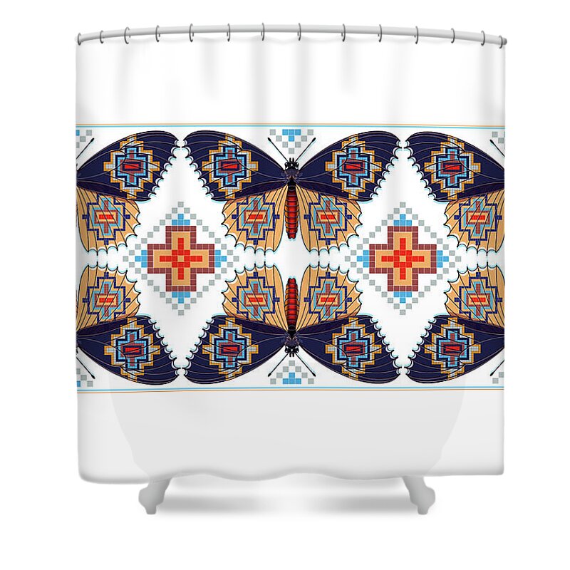 Insect Shower Curtain featuring the digital art Navajo Square Butterfly Rotatable Nature Panel by Tim Phelps