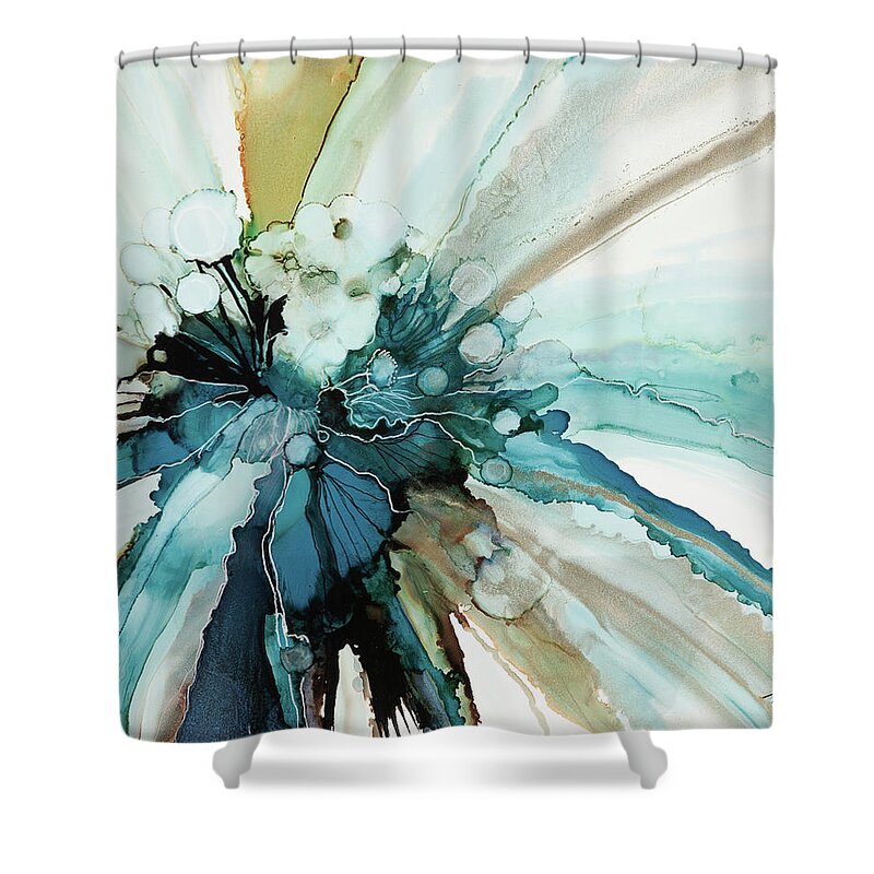 Navy Shower Curtain featuring the painting Navy Bloom by Julie Tibus